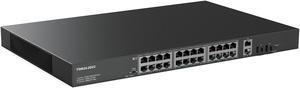 24 Port Full Gigabit PoE Switch with 2 Gigabit SFP Uplink Ports, Up to 30W Per Port, 48V Standard POE, Total Budget 300W, 803.af/at Compliant, Unmanaged Plug and Play, Rack Mount