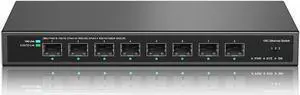 Real HD 8 Port 10Gb SFP+ Switch Unmanaged with 8 x 10 Gigabit SFP+ Ports | Multi-Gigabit 10G-2.5G-1G | Fanless Quiet | Plug & Play | 160G Bandwidth | Sturdy Metal Casing NO Rack Mount