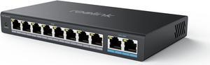 Reolink PoE Switch with 8 PoE Ports, 2 Gigabit Uplink Ports, 120W for All PoE Ports, Ideal for Reolink RLN36 NVR and Reolink PoE IP Cameras, IEEE802.3af/at, Metal Casing, Desktop/Wall Mount, RLA-PS1
