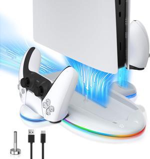 TanReginal Cooling Station for PS5 Slim Console, 2-4h Smart Charging Station for PS5 Controller and Elite Version, Stand for PS5 Slim Disc and Digital with 9-modes RGB Light and 3-level Cooling Fan