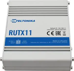 Teltonika RUTX11000300 Model RUTX11 Industrial Dual-SIM/Wi-Fi Cellular Router; Not for use in USA; for use in Europe, Middle East, Africa, APAC, Brazil, Malaysia, Australia Operators Only