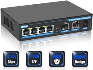 6-Port Switch Ethernet Poe Switch unmanaged , 4 x 2.5G Poe Base-T & 2 x 10G SFP, Multi-Speed Network Switch, Compatible with Gigabit & 10Gb, Desktop/Wall Mount, Ideal for AP, NAS, PC