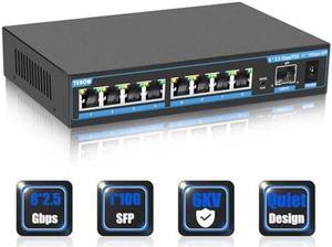 9-Port Ethernet Poe Switch Unmanaged, 8 x 2.5G Poe Base-T & 1 x 10G SFP, Multi-Speed Network Switch, Compatible with Gigabit & 10Gb, Desktop/Wall Mount, Ideal for AP, NAS, PC