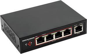 Gigabit Power-over-Ethernet Extender, PoE Passthrough Switch,60W PoE+ 10/100/1000 Mbps Extender,1 PoE++ in 4 PoE Out, IEEE802.3af/at/bt,6KV Lightning Protection,No Power Required