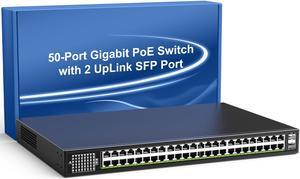 48-Port Gigabit PoE Switch Unmanaged with 2X 1000Mbps Uplink SFP Port, VIMIN 50-Port PoE Ethernet Switch Support IEEE802.3af/at, 400W Power, Plug and Play, Metal Case, Rack-Mount