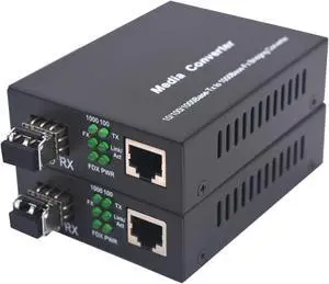 Multi-Mode LC Gigabit Fiber Media Converters - Include 2 LC SFP Transceiver 550M, Wavelength 850nm, LC to UTP Cat5e 10/100/1000 RJ-45 Gigabit Ethernet Speed, 2 Pack