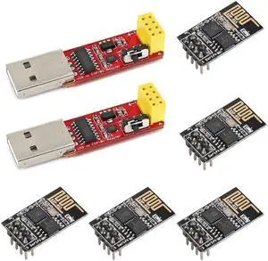 Wishiot 5pcs ESP8266 ESP-01S 4MB WiFi Wireless Serial Transceiver Module with 2pcs USB to ESP-01S Adapter Programmer CH340G UART PORG
