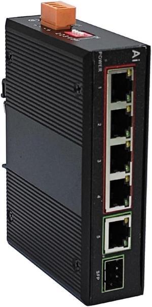 Industrial 6 Ports Gigabit Ethernet Switch Hardened 5 Port RJ45 10/100/1000Mbps Network Switch with SFP Slot Din Rail Ethernet Fiber Switch -40 to 176 oF Din-rail Mount Ethernet Hub