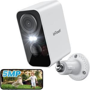 ieGeek Security Cameras Wireless Outdoor - 5MP Smart WiFi Camera System for Home Surveillance with Motion Light, Battery Powered Cam with Color Night Vision, 2-Way Audio, Siren Alarm, Works with Alexa