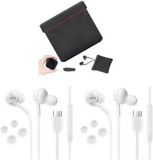 UrbanX 2021 Type-C Stereo Headphones for Samsung Galaxy S21 Ultra 5G, Galaxy S20 FE, Galaxy A53 5G, M52, M53, A73 5G, Note 10, Note 10+ - with Microphone - 2 Pack with Carry Case