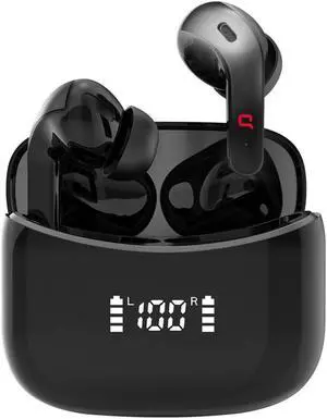 Compaq wirless Earbuds QBuds, Bluetooth with immersive Premium Sound, Touch Control, Long Distance (10 k), LED Display Charging case, IPX7 Sweat- Resistant, Compatible w/Android & iOS (Black)