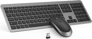Wireless Keyboard and Mouse Combo - Full Size Slim Thin Wireless Keyboard Mouse with Numeric Keypad 2.4G Stable Connection Adjustable DPI (Grey & Black)