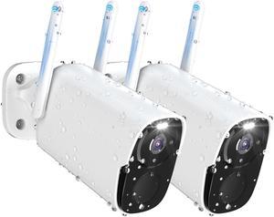 2PC Security Cameras Wireless Outdoor, 2K Battery Powered Security Camera for Home, WiFi Camera Surveillance Indoor System with Color Night Vision, IP66, 2-Way Audio, AI Motion Detection, Works/Alexa