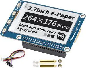 2.7inch E-Ink Display HAT Compatible with Raspberry Pi 5/4B/3B/Zero/Zero W/Zero 2 W/Pico/Pico W/Pico 2/Pico 2W/ Jetson Nano, 264x176 Pixel, Black,White Two-Color E-Paper Screen LCD SPI Interface