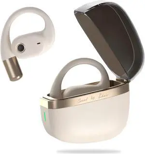 ZIHNIC True Wireless Open Ear Headphones with Mic,Bluetooth Earbuds with Earhooks,XP5 Sweatproof,Fast Charging,35Hrs Playtime,Compatible with Anyphone-Beige