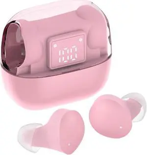 KOSETON Wireless Earbuds Bluetooth V5.3 Stylish Pink Wireless Earbuds with Transparent Casing and Charging Case - Hi-Fi Stereo Headphones for Young Women