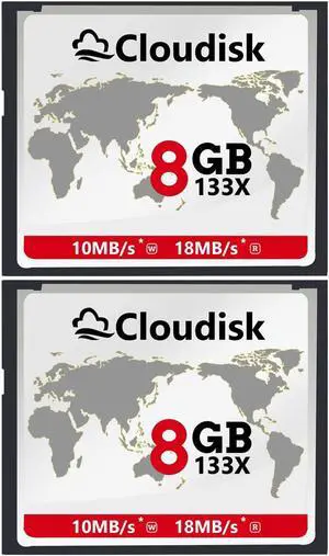 Cloudisk Pack of 2 Compact Flash Card 8GB 133X CF 2.0 Card Performance for DSLR Camera, Vintage Digital Camera and Industry Equipment (8 GB)