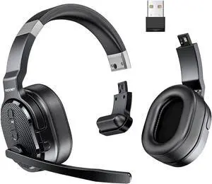 TECKNET Bluetooth Trucker Headset, Single and Dual Ear Wireless Headset with Mic for Work Noise Cancelling, 50Hrs 3 EQ Music Modes Trucker bluetooth Headset for PC, Drivers, Office, Call Center Work