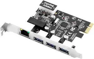 SIIG 3 Port PCI Express USB 3.0 Adapt Card + Gigabit Ethernet LAN - Standard & Low - Profile Windows Server,7,8,8.1,10 PCsPCs (LB-US0614-S1)