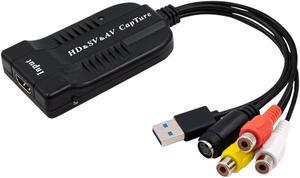HDMI, AV, RCA, S-Video Video to USB 1080P Audio Video Capture Card Device, USB 2.0 Transfer Record Grabber,1080P HD 60fps Live Streaming Device for Gaming, Streaming,VCR, VHS, Camcorder, Video8,DVD