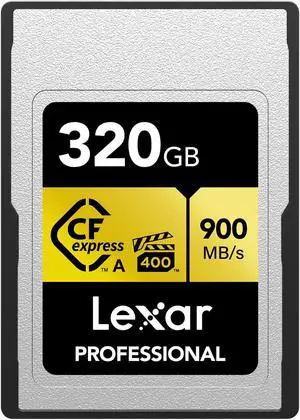 Lexar 320GB Professional CFexpress Type A GOLD Series Memory Card, Up to 900MB/s Read, Cinema-quality 8K Video, Rated VPG 400 (LCAGOLD320G-RNENG)