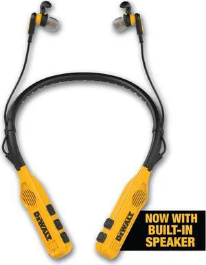 DEWALT 2-in-1 Neckband Bluetooth Headphones w/Built-in Speakers, Jobsite Wearable Speaker & Around Neck Headphones, Wireless Bluetooth Headset, 60+ Hrs, Hands-free Music & Calls, Carry Pouch Included