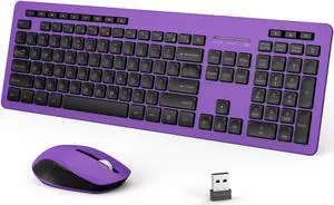 seenda Wireless Keyboard and Mouse Combo, 2.4GHz Cordless Quiet Keyboard Mouse with USB Receiver, Full Size Cute Purple Combo, Compatible for Windows Laptop Computer Desktop PC, Black and Purple