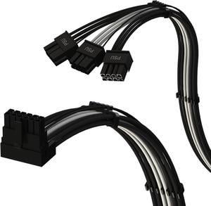 LINKUP - AVA Left Angle PCIE 5.0 16Pin (12+4) to 3x8Pin | 16AWG Sleeved | Compatible with RTX40 & RTX30 FE | Designed for Corsair/ThermalTake PSUs Only | 70cm