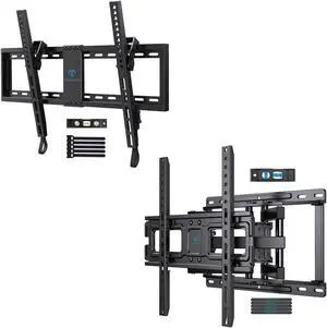 PERLESMITH UL Listed Tilt TV Mount for Most 37-82 inch TV & PSMFK9 TV Wall Mount Full Motion for 32-65 Inch Flat Curved Screen TVs