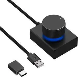 Geekria Volume Control Knob with Rotate Volume Adjustment & One Key Mute Function, PC/Phone Remote Audio Control Adapter, Support Win 7, 8, 10, MAC, Android, USB or USB-C (Black)