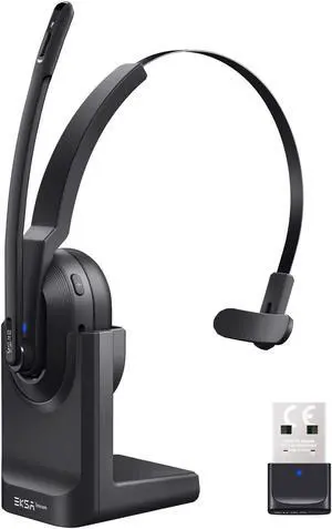 EKSA Trucker Bluetooth Headset 5.0, Wireless Headset with AI Noise Cancelling Microphone, 45 Hours Playtime, Trucker Headset with USB Dongle & Charging Base for PC Home Office Trucker Call Center