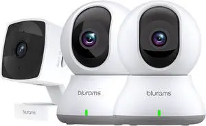 blurams Indoor Camera Bundle Set, 2K Security Camera for Home Security w/Motion Tracking, Phone App, 2-Way Audio, IR Night Vision, Siren, Compatible with Alexa