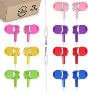 JustJamz 50 Multipack of Colorful in-Ear Earbuds | Bulk Earbuds Marbles, Wholesale Colorful Earphones, Disposable Earbuds, Headphones in Bulk, Headphones, for Kids & Adults, Assorted Colors