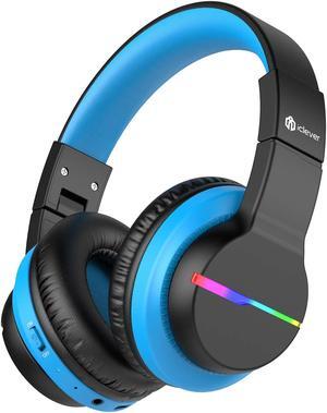 iClever BTH12 Kids Bluetooth Headphones,Colorful LED Lights Wireless Kids Headphones,74/85/94dB Volume Limited,55H Playtime,Bluetooth 5.2,Over Ear Headphones with Mic for iPad/Tablet/Traveling,Black