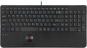 Perixx PERIBOARD-538 US, Wired Compact USB Keyboard with Trackball - X Type Scissor Keys - 15.63x7.8x1.46 Inches (397x198x37mm) - Build-in 2 USB Hubs - Black