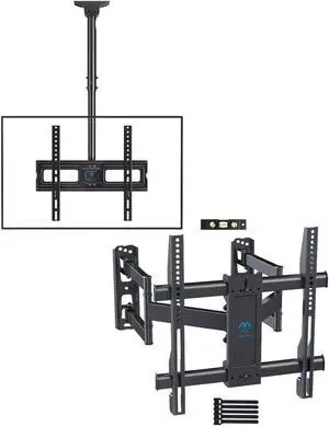 PERLESMITH Ceiling TV Mount for 26-65 inch TV up to 110lbs, Max VESA 400x400mm PSCM2, Corner TV Wall Mount for 26-60 inch up to 99 lbs, Max VESA 400x400mm PSCMF1