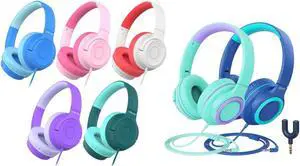 iClever HS27 & HS22 Kids Headphones Wired Bundles-Comfortable Fit, Safe 85dBA Volume Limited,Girls Boys Headphones for Foldable 3.5mm Wired Kids Headphones for iPad Computer