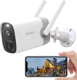 acesee Wireless Security Camera - Battery Powered Camera Outdoor 2.4GHz WiFi with 1080P Night Vision Spotlight AI Motion Detection Siren Alarm Two-Way Audio Waterproof