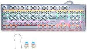 Acogedor Mechanical Gaming Keyboard, Retro Steampunk Typewriter Keyboard, 104 Keys USB Wired Mixed Light Backlit Keyboard with Round Keycaps(White)