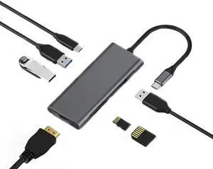 Docking Station-USB C to Dual HDMI Adapter-USB C Hub Dual HDMI Monitors for Windows,USB C HDMI Adapter with 3 USB Ports,USB-C Data Port,SD/Micro Card Reader, Compatible with Windows, Mac, Android etc