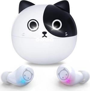 AMAFACE Wireless Stereo Earbuds, Bluetooth 5.0 IPX5 Sweat Resistant Earphones Touch Control in-Ear True Wireless Noise Reduction with Mic Earplugs Halloween Milk Cat Bluetooth Headphones