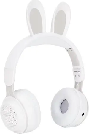 Foldable Bluetooth 5.0 Headphones with Microphone Cute Rabbit Ear Over Ear Headphones for Green Kids Teens Adults, 12 Hours of Listening Time, TF/Aux, Built in 7 LED