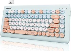 Bluetooth Keyboard for iPads Tablet Phone Laptop Mac PC Desktop,Cute Wireless Computer Keyboard,Portable Kawaii Mini Retro Typewriter Keyboard,Small Colorful Keyboard for Kids Women Girl-Light Blue