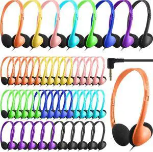 48 Pack Classroom Headphones Bulk Colorful Student Headphones Adjustable Headphone with 3.5 mm Plug Comfortable Library Headphone for Kid Adult School Classroom Museum Testing Airplane, 8 Colors