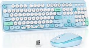 Mosptnspg 2.4G Colorful Keyboard, 104 Key Blue Wireless Customized Membrane Round keycaps Retro Typewriter Office Keyboard for PC/Mac/Laptop/Tablet/Computer Windows (Blue)