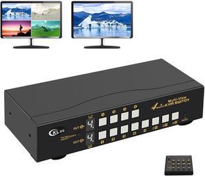 CKLau 4 Port HDMI Split Multi-View KVM Switch Dual Monitor with Cables Supports Single-Screen, Dual-Screen, Quad-Screen Modes, Split and PIP Function, Hotkey Switching