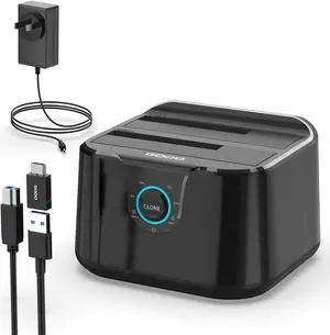GODO USB 3.0 to SATA III Mini Dual Bay External Hard Drive Docking Station for 2.5 / 3.5 inch HDD SSD,Support Offline Clone,Hot Pluggable,with USB C Adapter,UASP