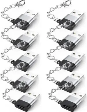 USB C Female to USB Male Adapter 10 Pack, USB A Male to USB C Female Cable Converter with Keychain, USBC Type C Connector Charge & Data Sync for Laptop Car Charger Headphone Computer Hub and more