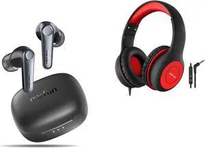 EarFun Air Pro 3 Noise Cancelling Wireless Earbuds Qualcomm(r) aptX(tm) Adaptive Sound, 6 Mics CVC 8.0 ENC K1 Kids Headphones Wired with Microphone, 85/94dB Volume Limit Headphones for Kids