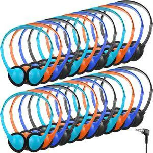 Konohan 32 Pack Headphones Bulk for School Student Classroom Set of Headphones Wire Headset Adjustable with 3.5 mm Jack for Adult(Light Blue, Orange, Blue, Black)